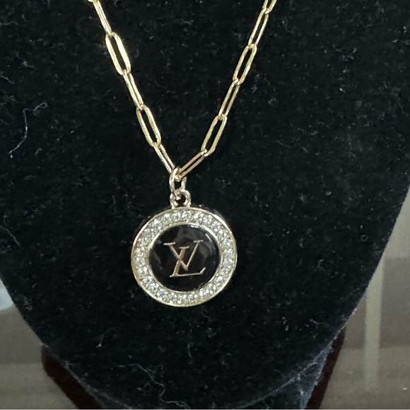 Louis Vuitton Black & Rhinestone Charm Stainless Steel 18” Gold Plated N… - Picture 1 of 5